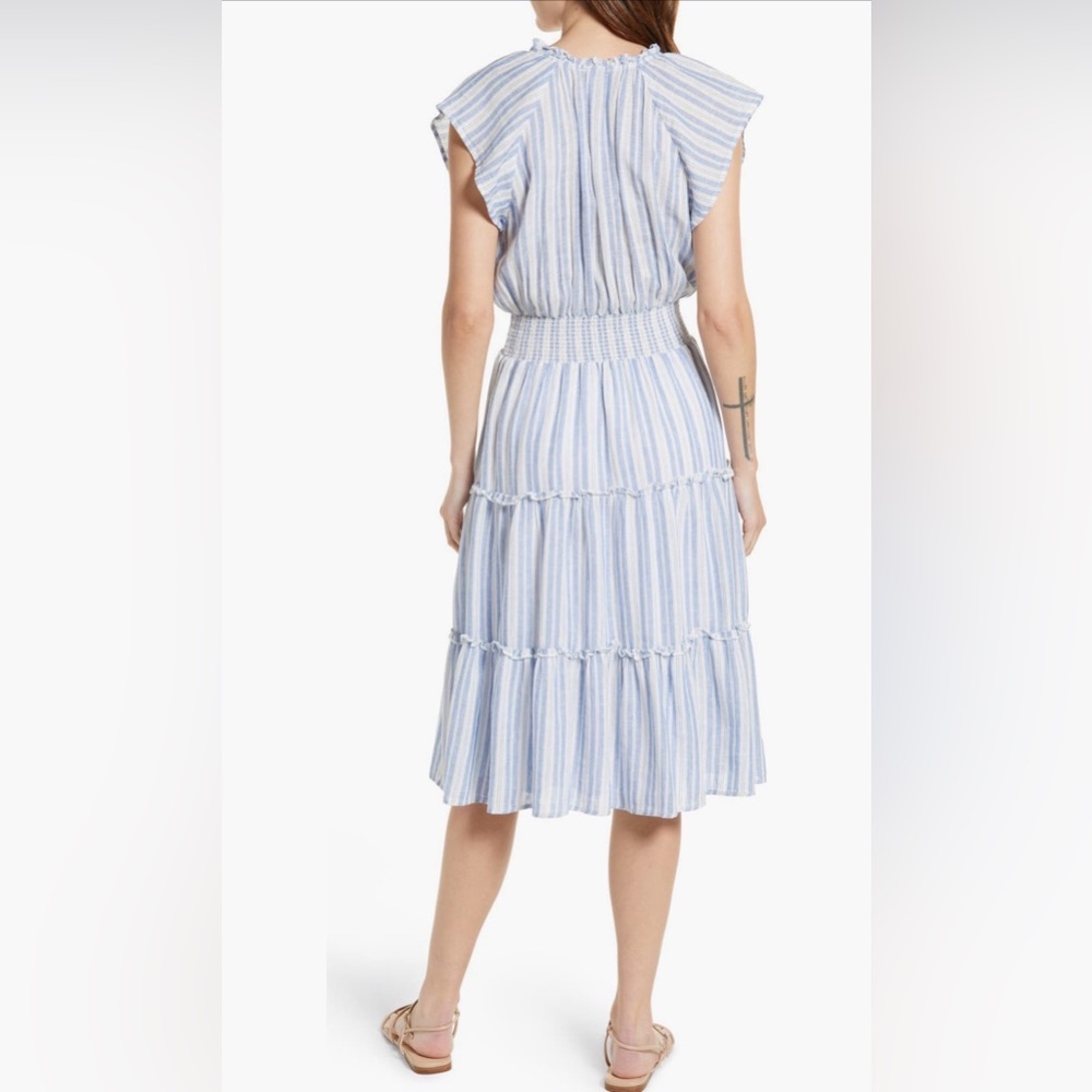 Rails Amelia Linen Blend Blue Striped Midi Dress XL *READ DESCRIPTION* *FLAW* - Picture 2 of 10